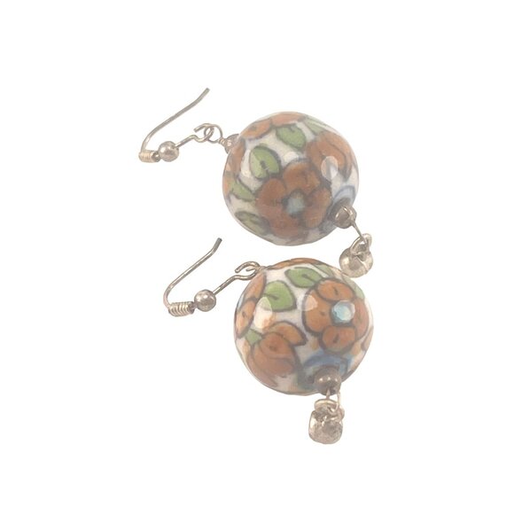 Vintage Ceramic Floral Drop Earrings - Picture 1 of 6